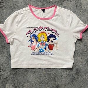 SHEIN Pink and White Trimmed Top